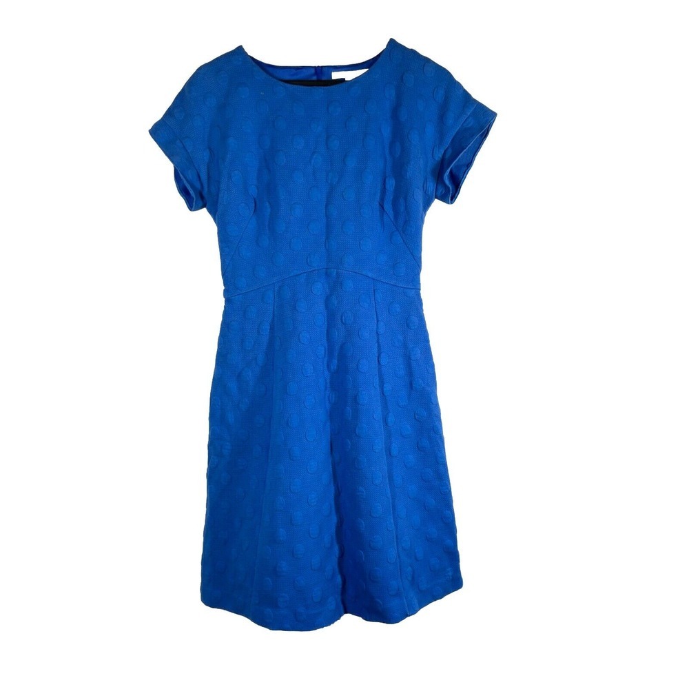 Boden Women's Dress US 6 Long Mollie Jacquard Royal Blue Polka Dots Textured
